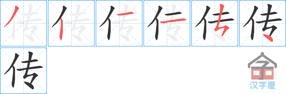 《传》的笔顺分步演示（一笔一画写字）