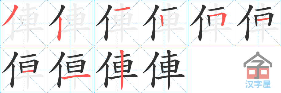 《俥》的笔顺分步演示（一笔一画写字）