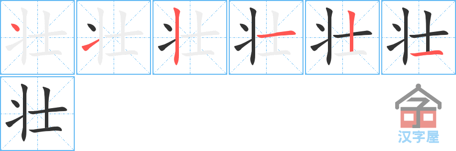 《壮》的笔顺分步演示（一笔一画写字）