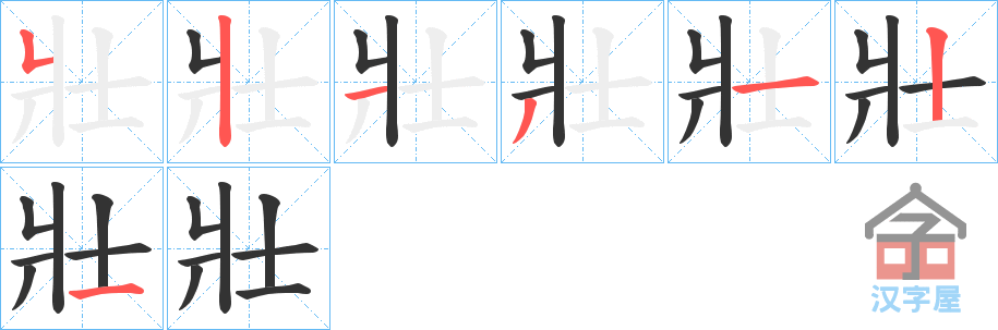 《壯》的笔顺分步演示（一笔一画写字）