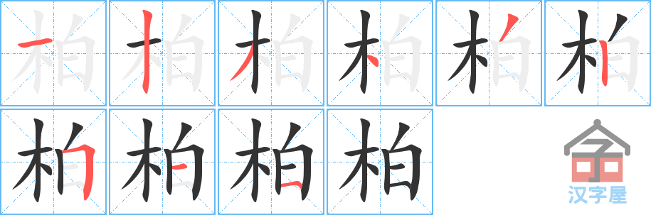 《柏》的笔顺分步演示（一笔一画写字）