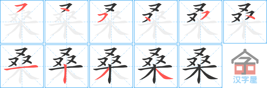 《桑》的笔顺分步演示（一笔一画写字）