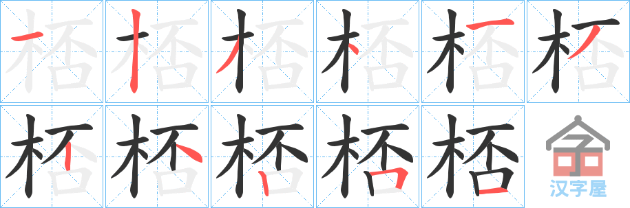 《桮》的笔顺分步演示（一笔一画写字）