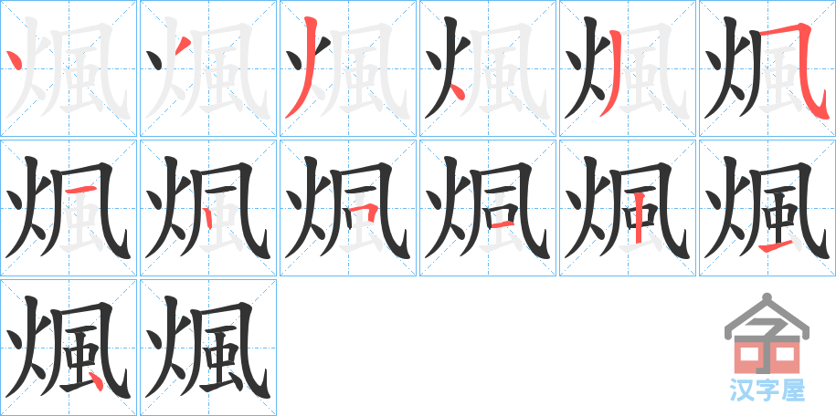 《煈》的笔顺分步演示（一笔一画写字）