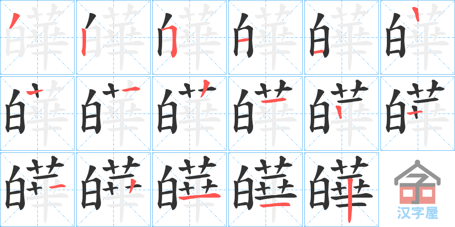 《皣》的笔顺分步演示（一笔一画写字）