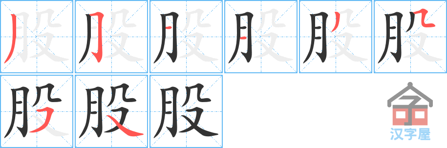 《股》的笔顺分步演示（一笔一画写字）