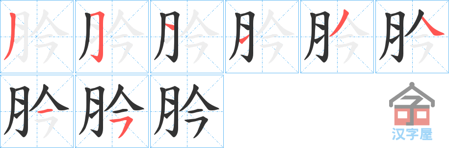 《肣》的笔顺分步演示（一笔一画写字）