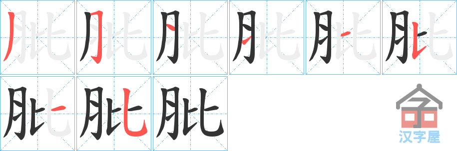 《肶》的笔顺分步演示（一笔一画写字）