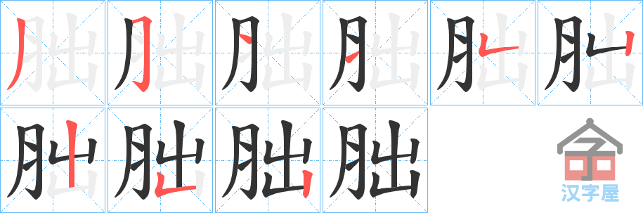 《胐》的笔顺分步演示（一笔一画写字）