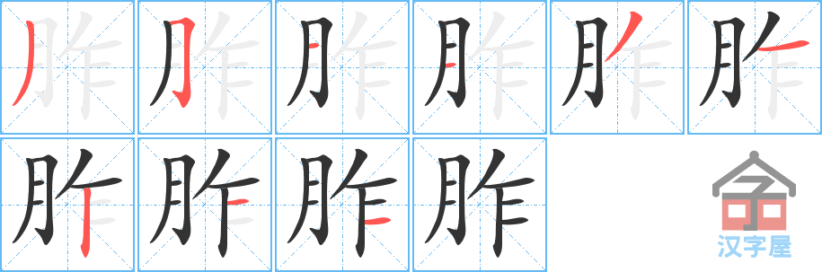 《胙》的笔顺分步演示（一笔一画写字）