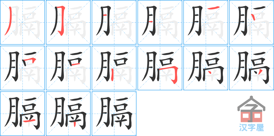 《膈》的笔顺分步演示（一笔一画写字）