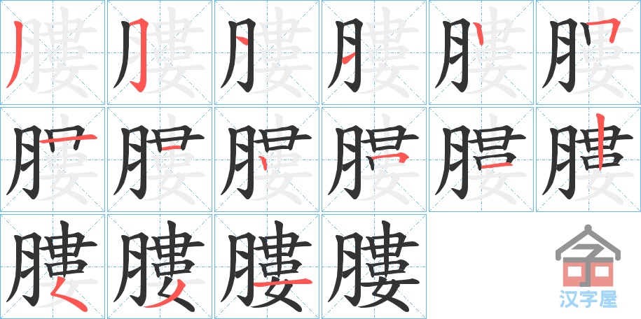 《膢》的笔顺分步演示（一笔一画写字）