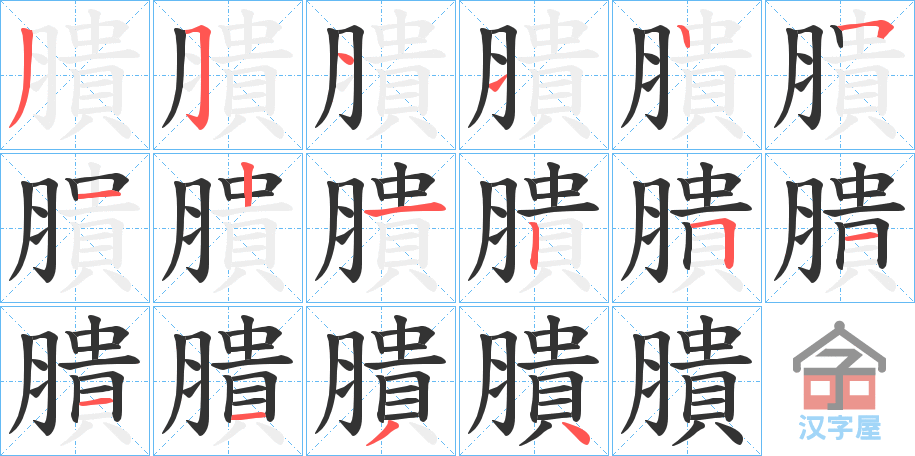 《膭》的笔顺分步演示（一笔一画写字）