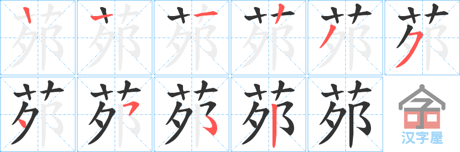 《茒》的笔顺分步演示（一笔一画写字）