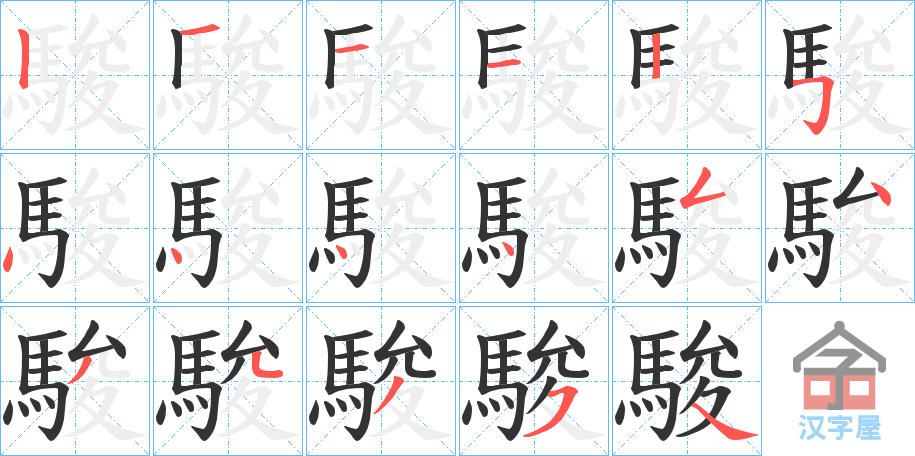 《駿》的笔顺分步演示（一笔一画写字）