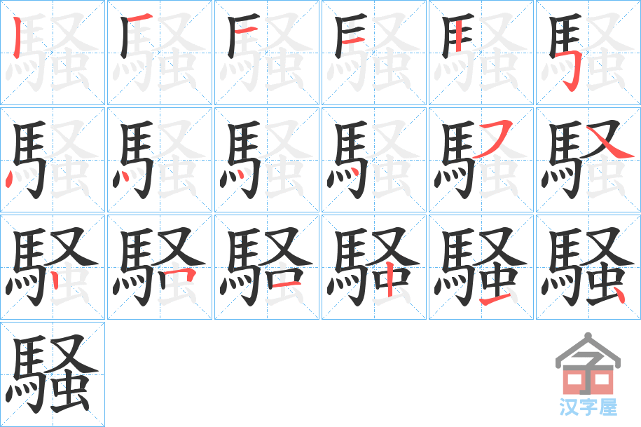 《騒》的笔顺分步演示（一笔一画写字）