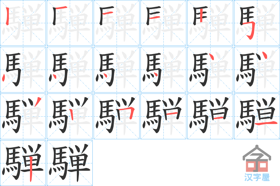 《騨》的笔顺分步演示（一笔一画写字）