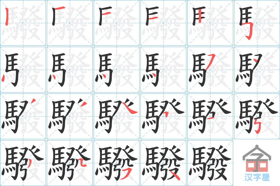 《驋》的笔顺分步演示（一笔一画写字）