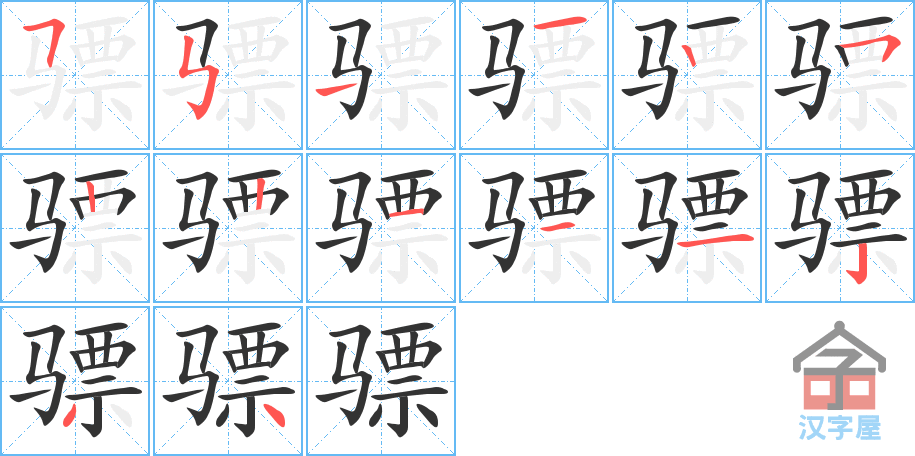 《骠》的笔顺分步演示（一笔一画写字）