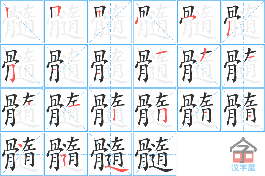 《髓》的笔顺分步演示（一笔一画写字）