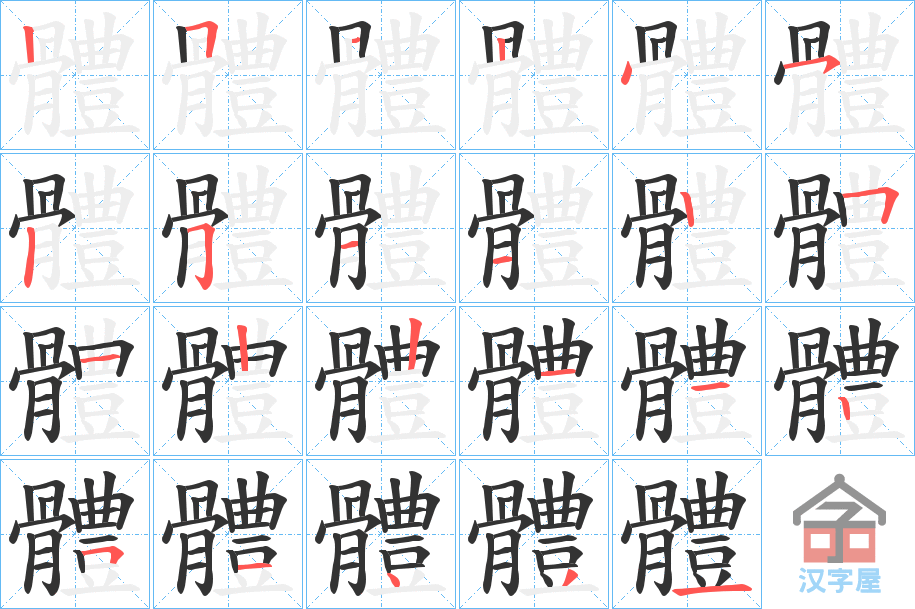 《體》的笔顺分步演示（一笔一画写字）