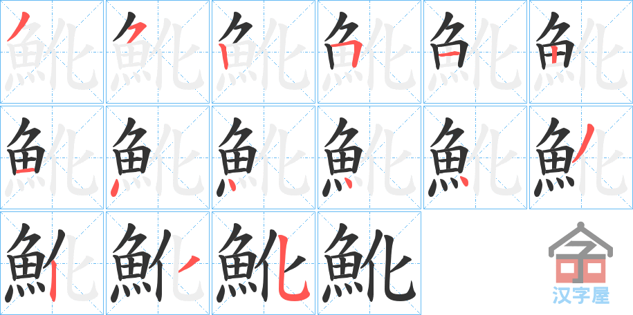 《魤》的笔顺分步演示（一笔一画写字）