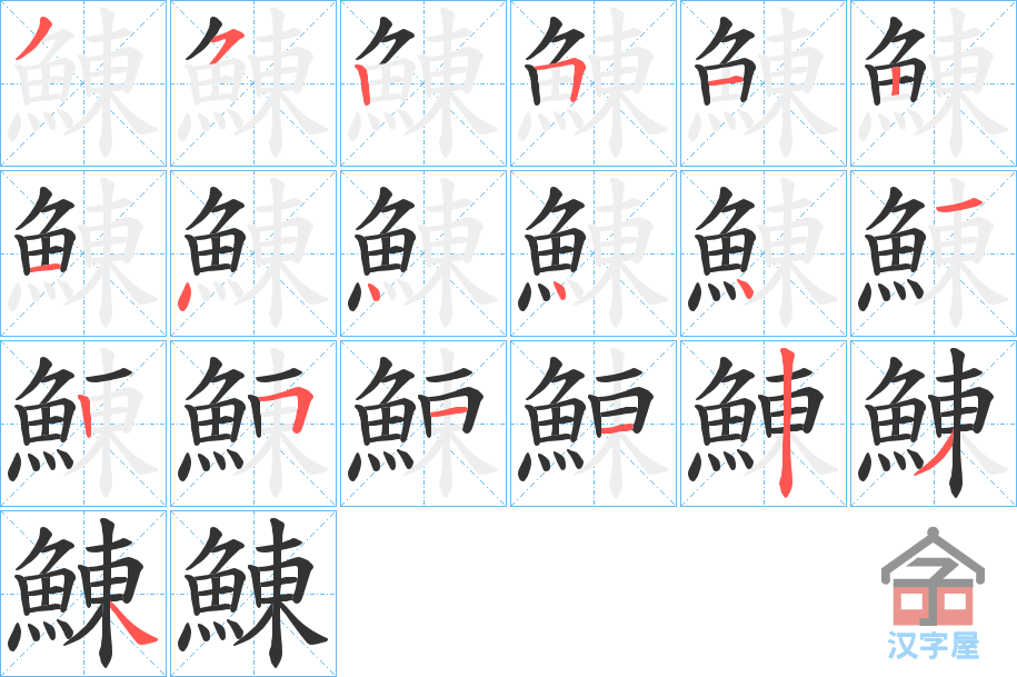 《鯟》的笔顺分步演示（一笔一画写字）