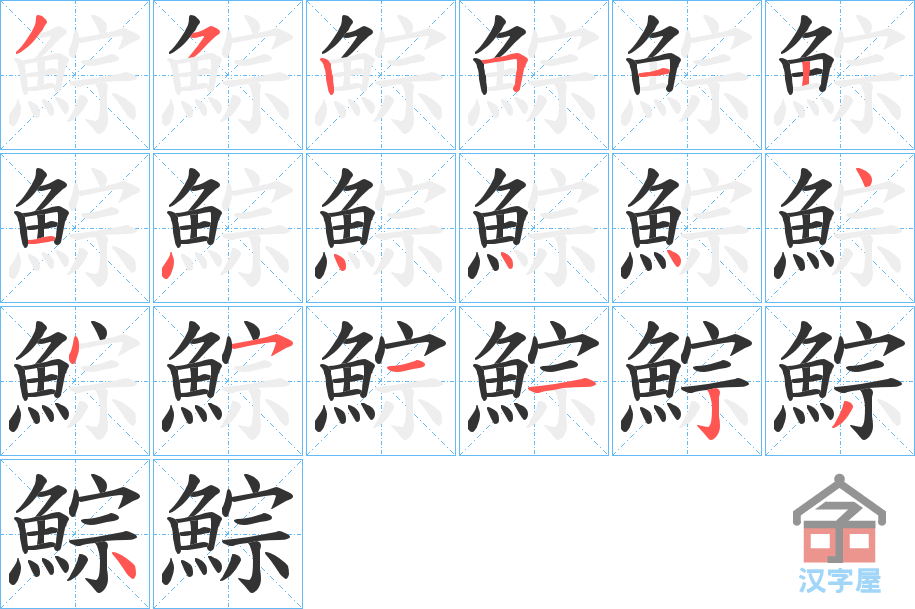 《鯮》的笔顺分步演示（一笔一画写字）