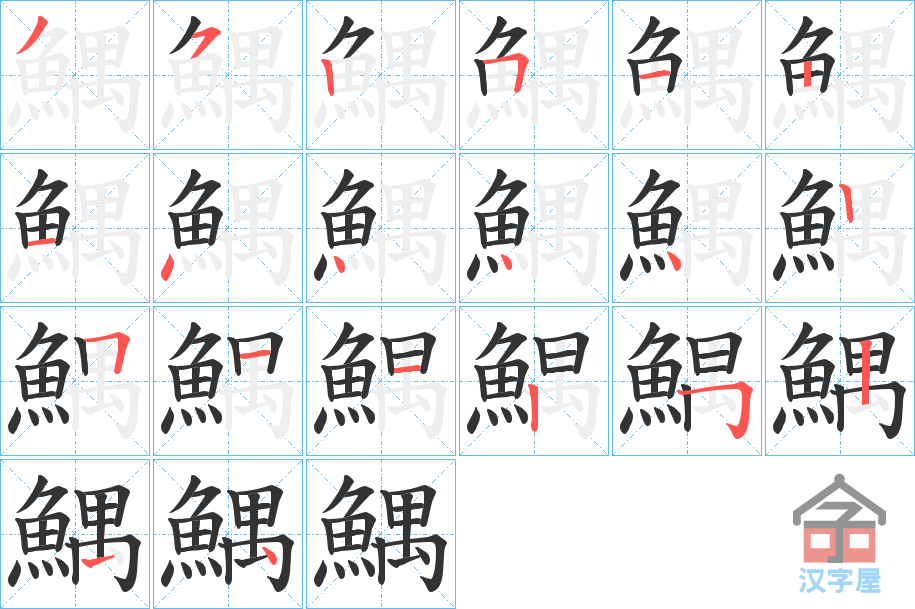 《鰅》的笔顺分步演示（一笔一画写字）