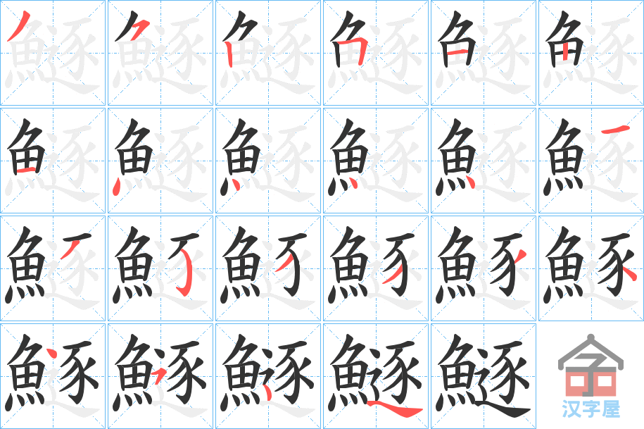 《鱁》的笔顺分步演示（一笔一画写字）