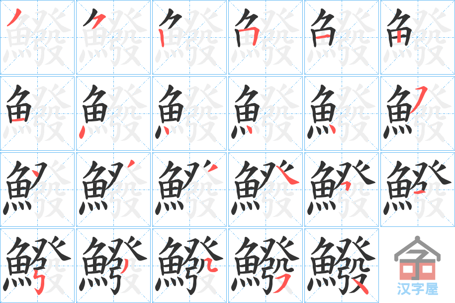 《鱍》的笔顺分步演示（一笔一画写字）