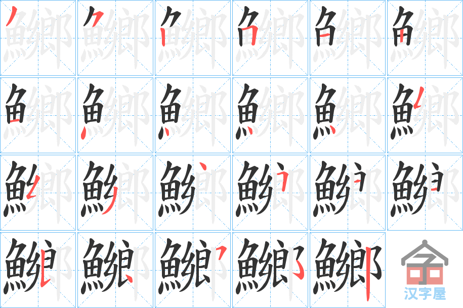 《鱜》的笔顺分步演示（一笔一画写字）