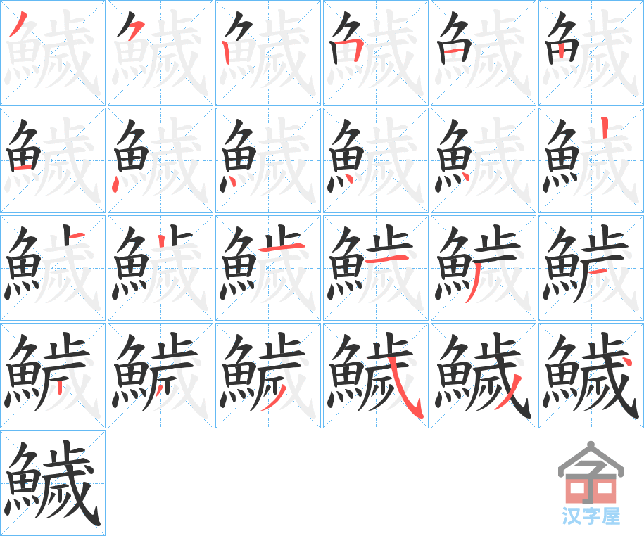 《鱥》的笔顺分步演示（一笔一画写字）