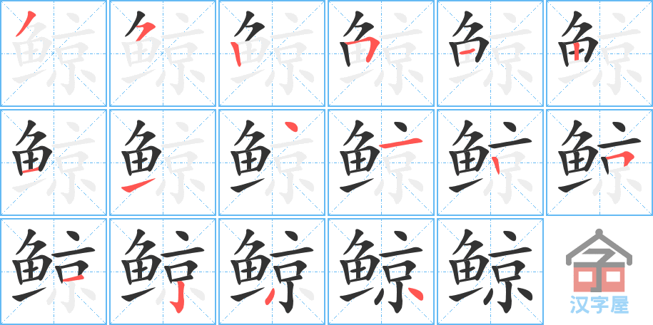 《鲸》的笔顺分步演示（一笔一画写字）