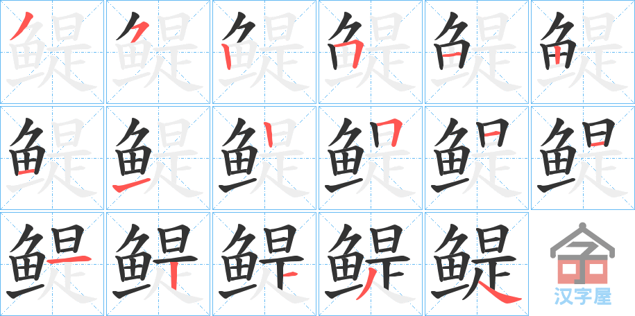 《鳀》的笔顺分步演示（一笔一画写字）