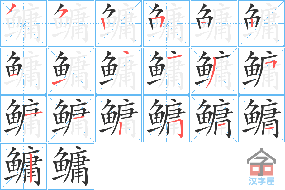 《鳙》的笔顺分步演示（一笔一画写字）